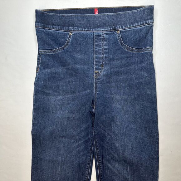 Spanx Cropped Flare Jeans Womens Small Pull On High Rise Stretch Denim Fray EUC - Picture 10 of 12